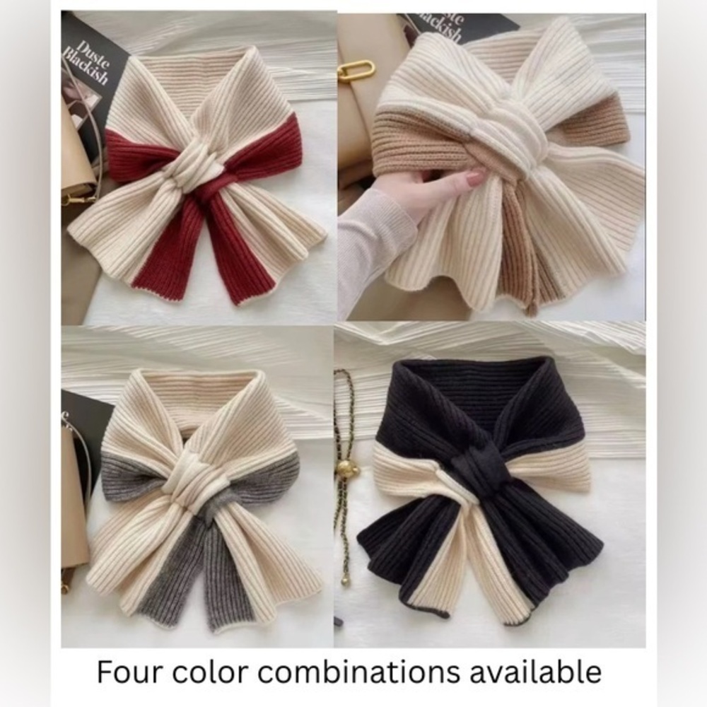 New Bow Scarves, Colors Red, Tan, Black, Gray (all with white)